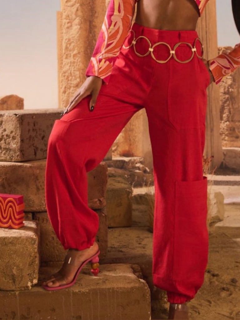 New Cult Gaia Linen Blend Wyn Wynn Pants Ghermez Red 12